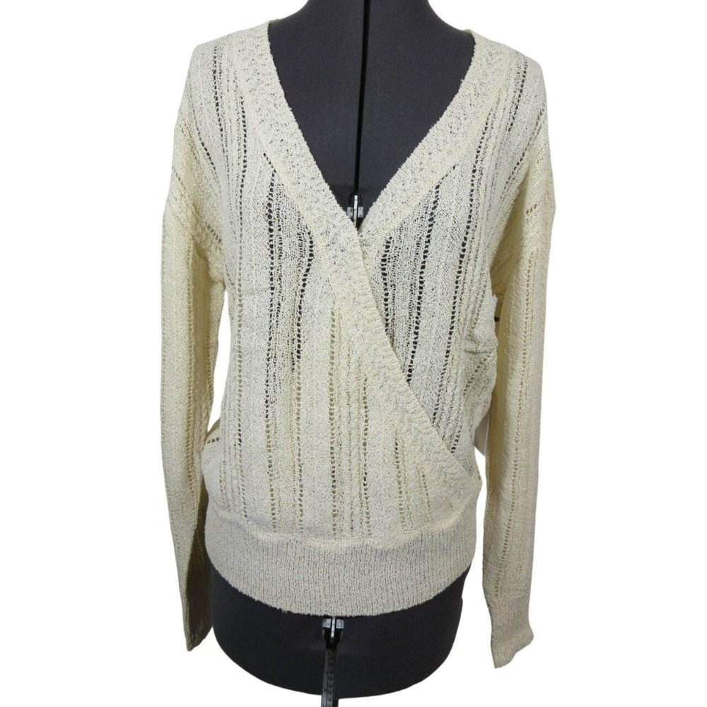 ASTR wrap front pointelle‎ knit sweater